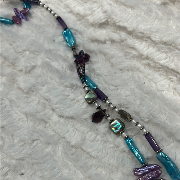 Vintage wrap around single loop Purple and Blue stone Asymmetrical Necklace - Picture 5 of 6